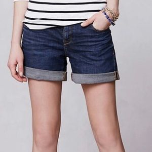 Pilcro and the Letterpress FIT STET denim shorts rolled/unrolled dark wash